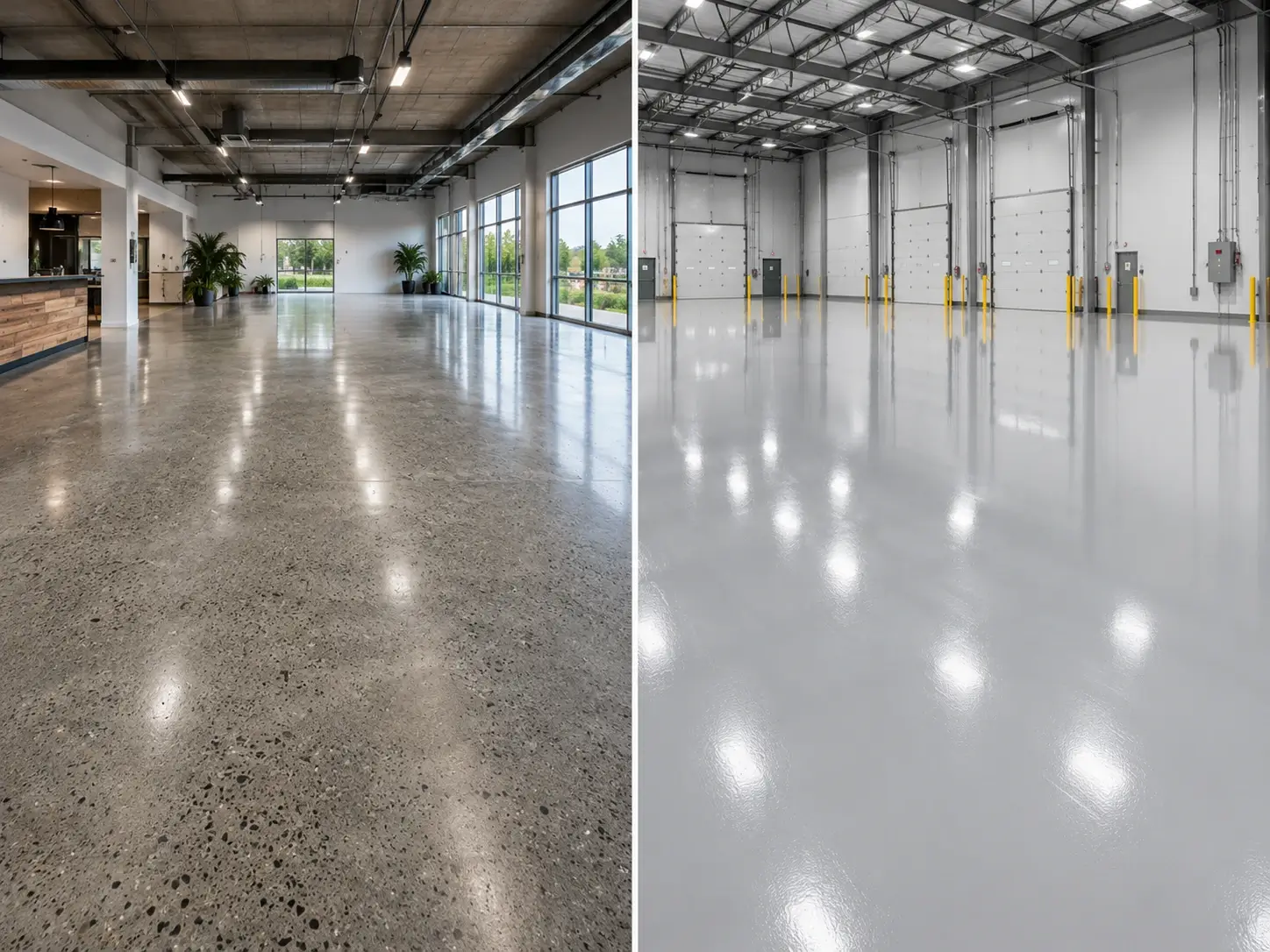 You are currently viewing Polished Concrete vs Epoxy Floors: Cost, Durability & What’s Best for Your Garage